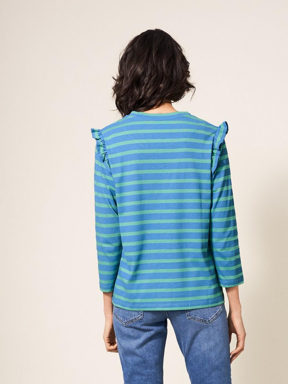 Ruffle Tee in BLUE MLT - MODEL BACK