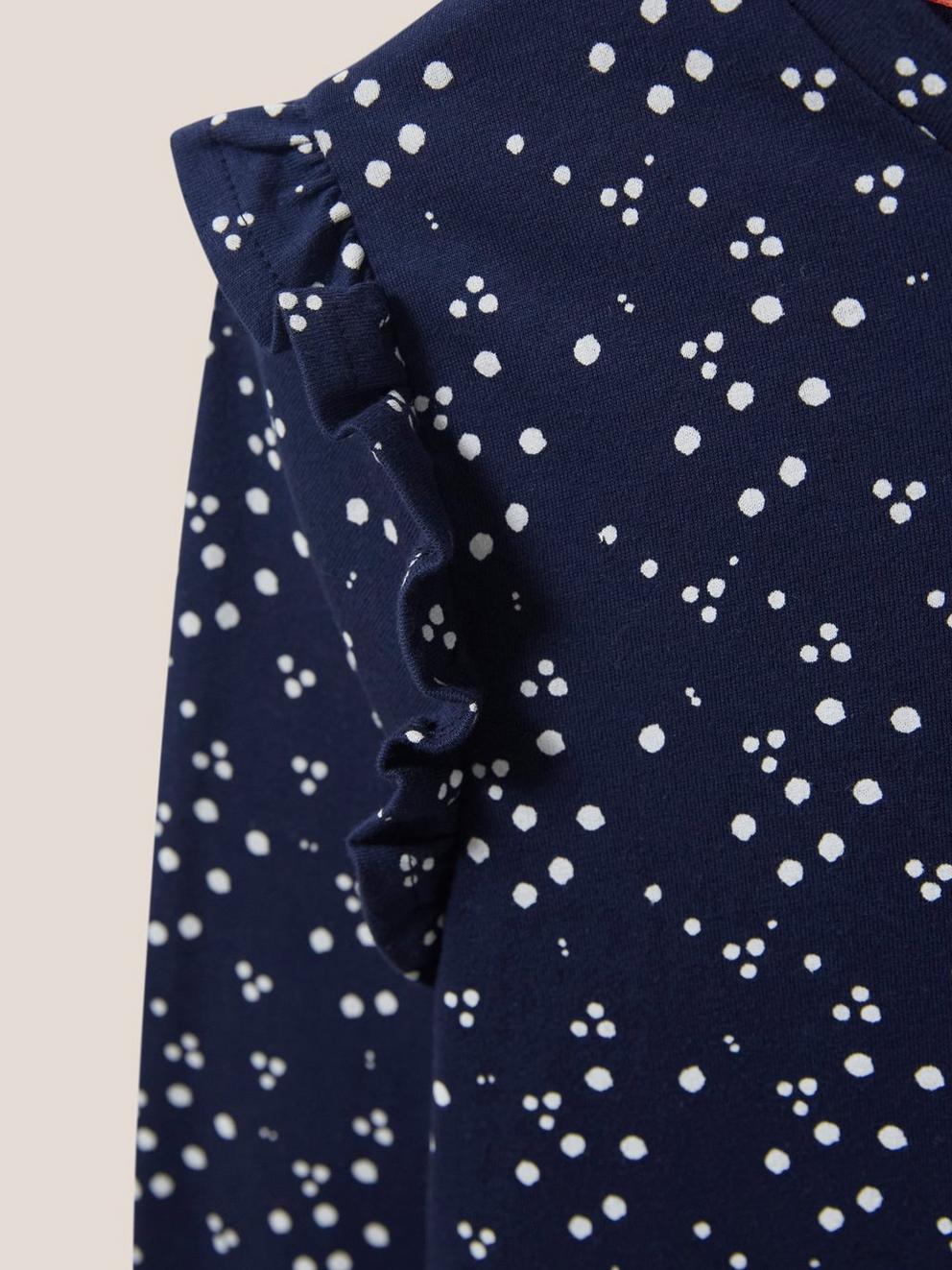 Ruffle Tee in NAVY MULTI - FLAT DETAIL