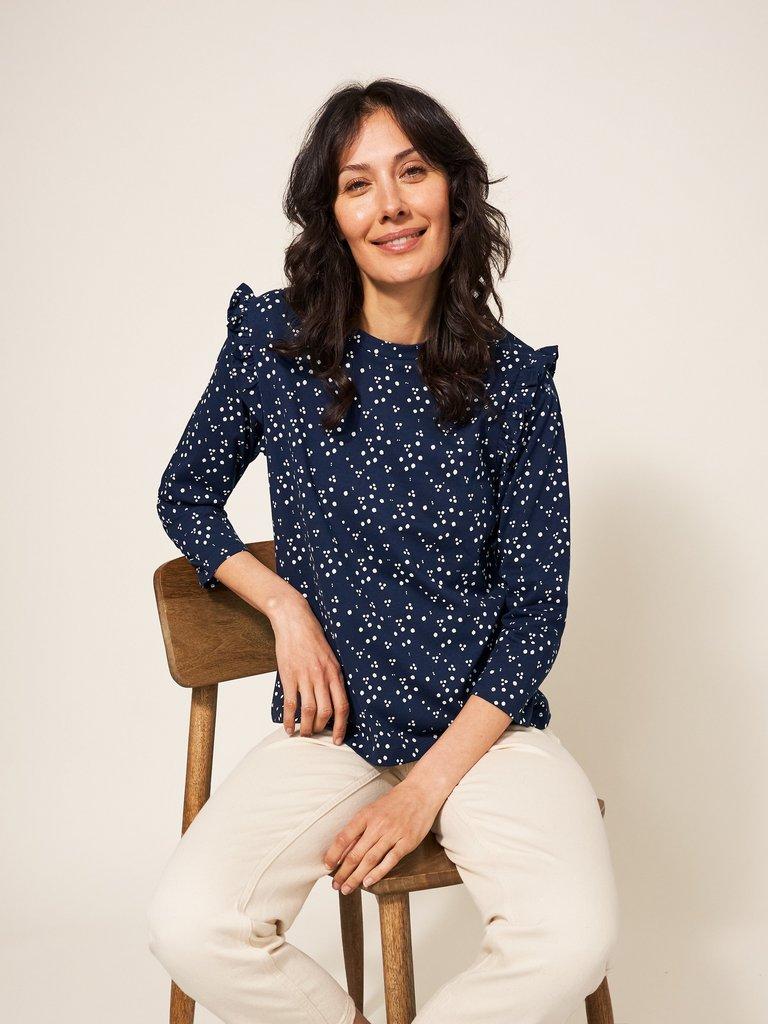 Ruffle Tee in NAVY MULTI - LIFESTYLE