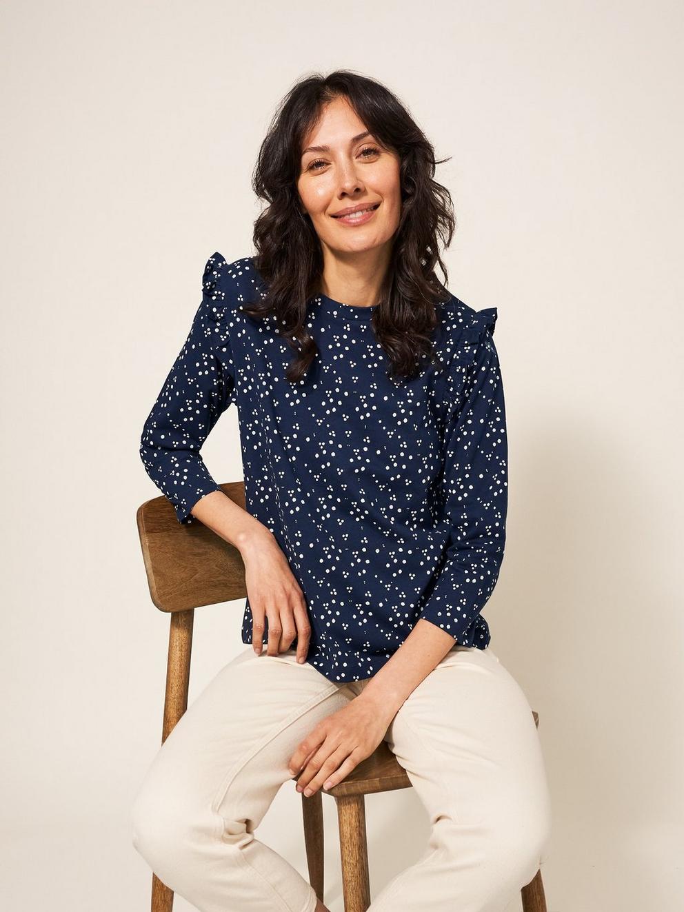 Ruffle Tee in NAVY MULTI - LIFESTYLE