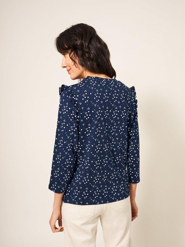 Ruffle Tee in NAVY MULTI - MODEL BACK