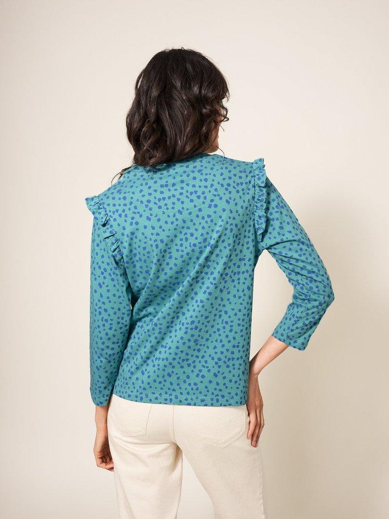 Ruffle Tee in TEAL MLT - MODEL BACK