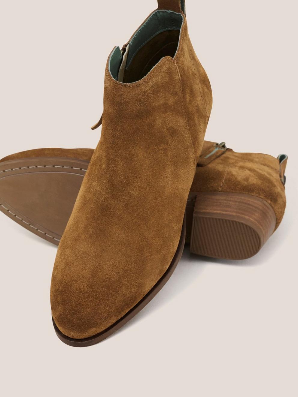 Suede Willow Ankle Boot in DARK TAN - FLAT DETAIL