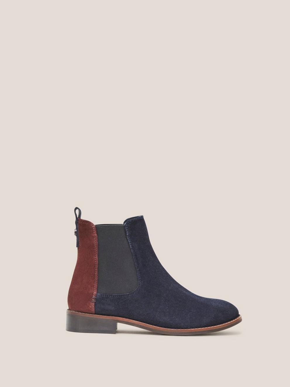 Frankie Suede Chelsea Boot in DARK NAVY - MODEL FRONT