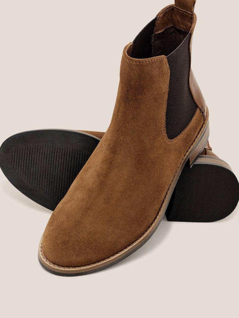 Frankie Suede Chelsea Boot in MID TAN - FLAT DETAIL