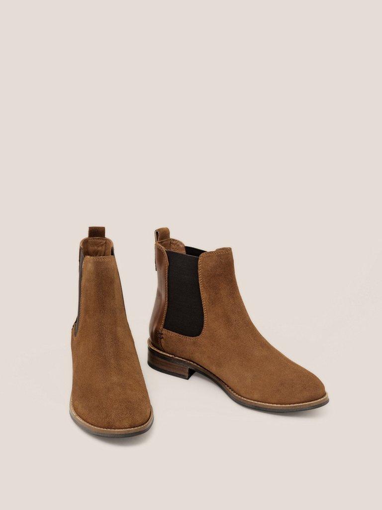 Frankie Suede Chelsea Boot in MID TAN - FLAT FRONT