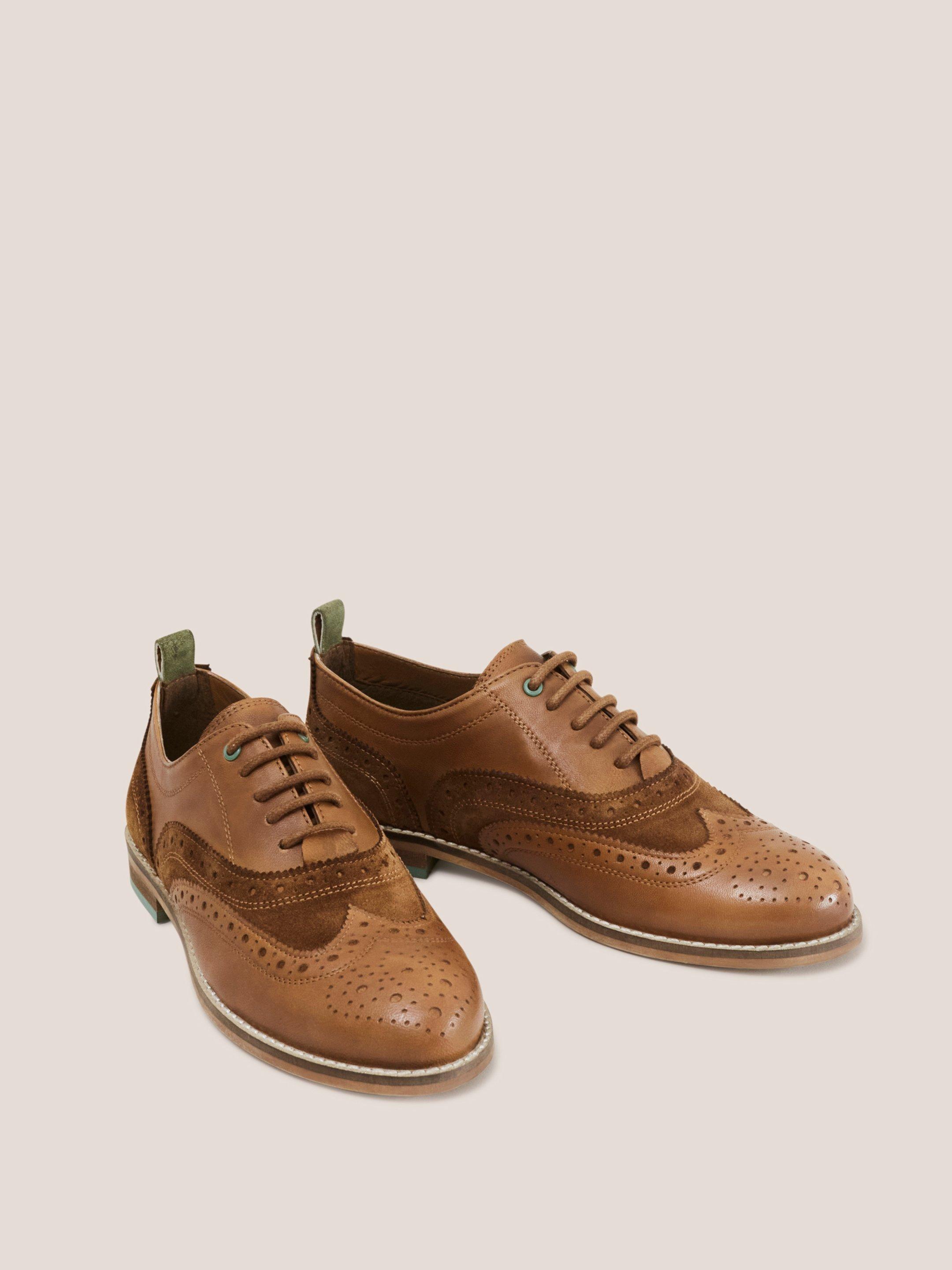 Thistle Leather Lace Up Brogue in DARK TAN - FLAT FRONT