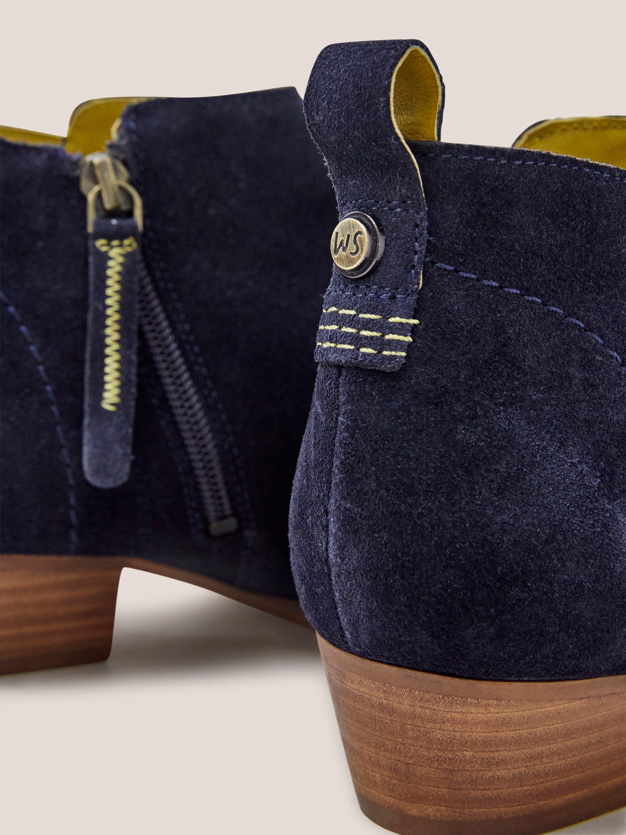 Wide Fit Suede Ankle Boot in DARK NAVY - FLAT DETAIL