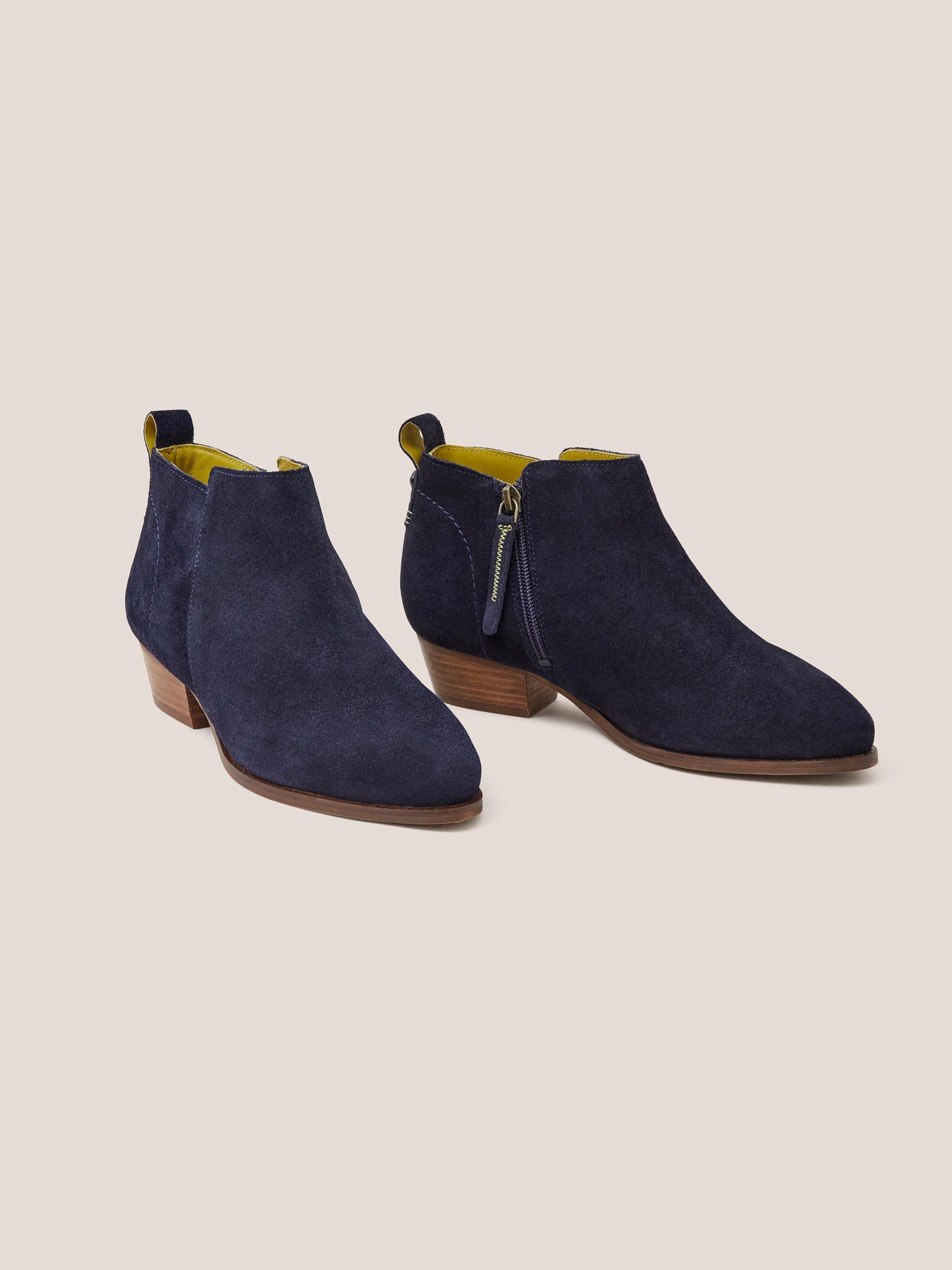 Wide Fit Suede Ankle Boot in DARK NAVY - FLAT FRONT