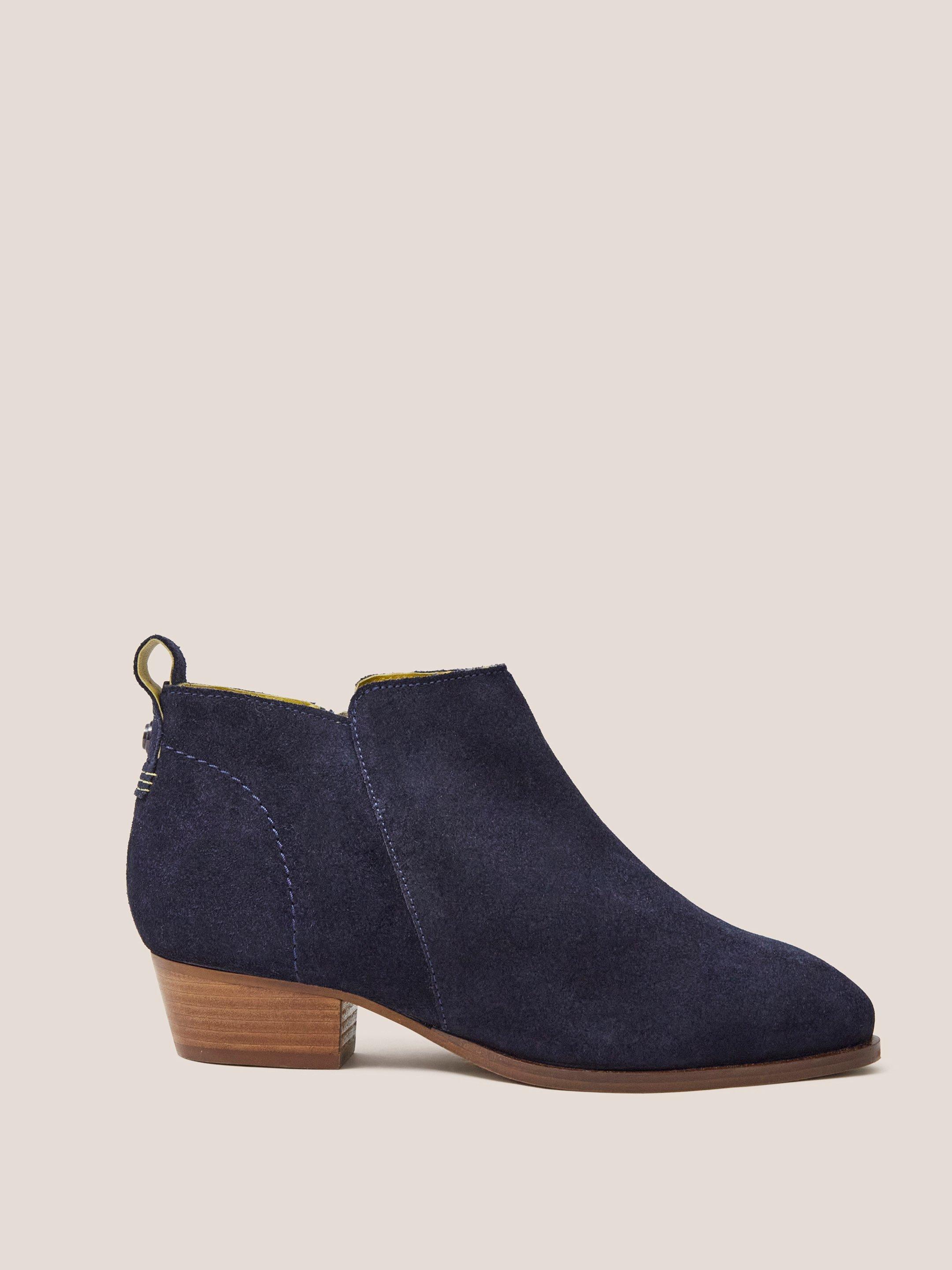 Wide Fit Suede Ankle Boot in DARK NAVY - MODEL FRONT