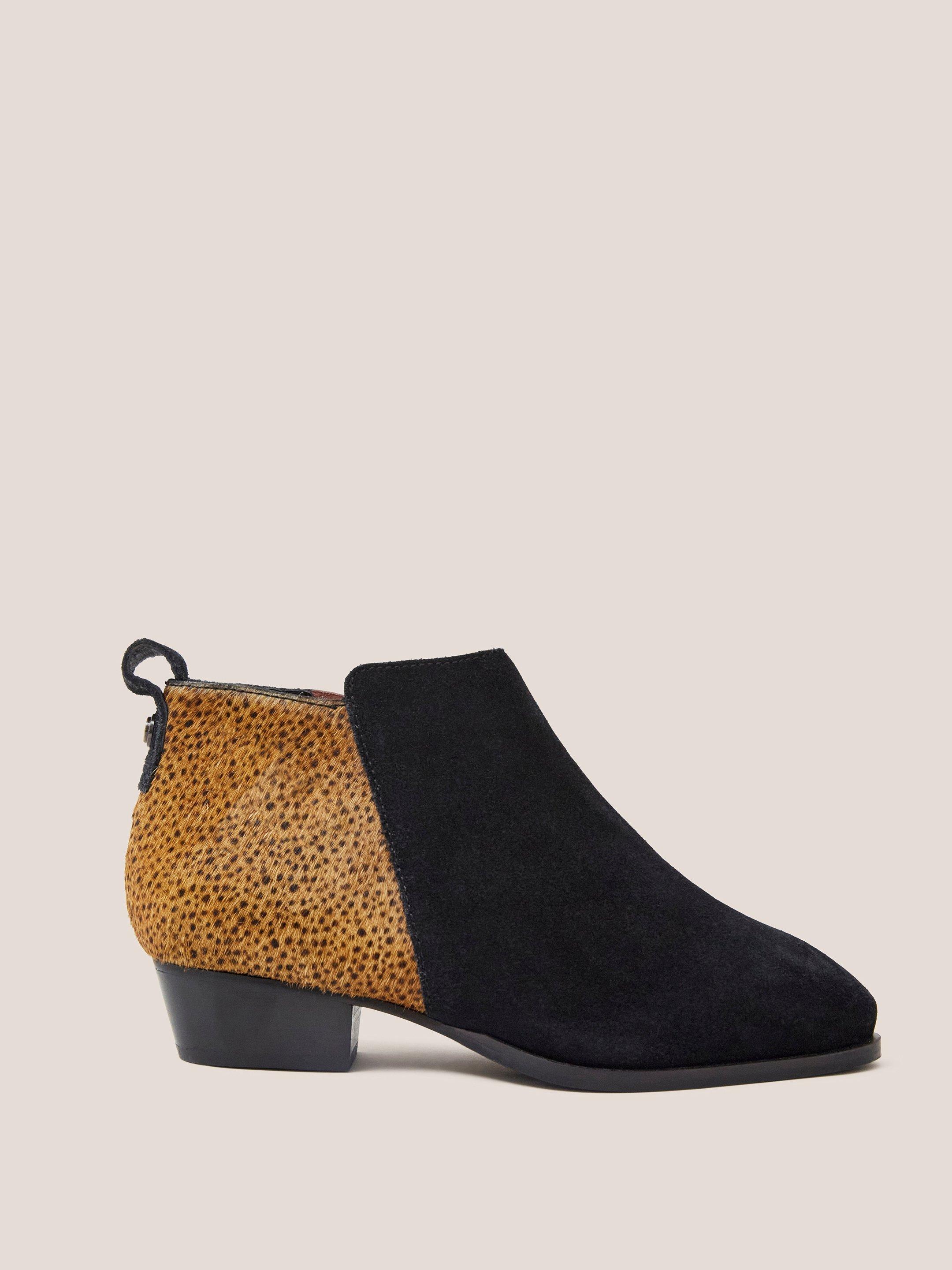 Wide Fit Suede Pony Ankle Boot in BLK PR - MODEL FRONT