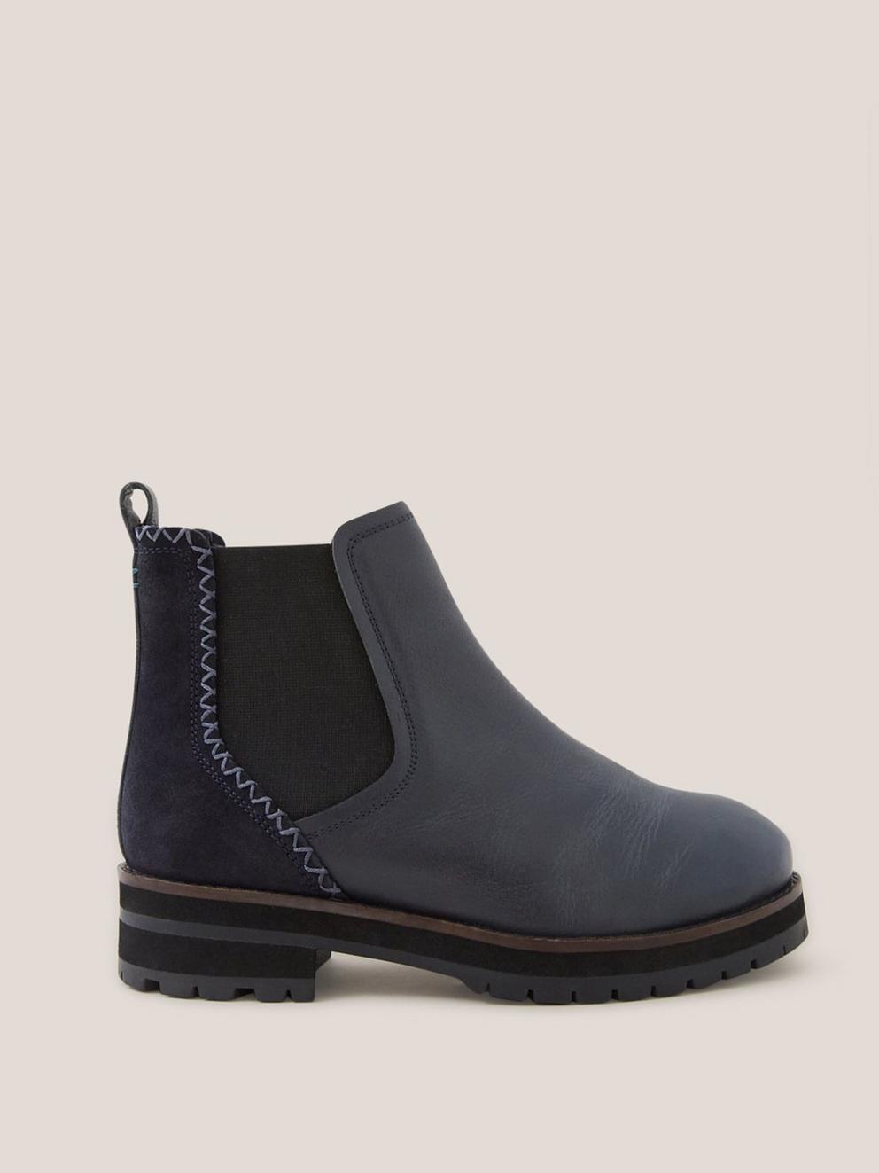 Wide Fit Leather Chelsea Boot in DARK NAVY - MODEL FRONT