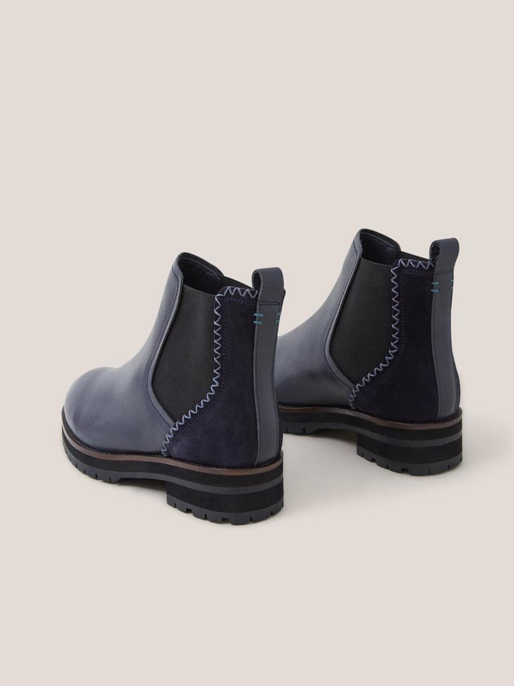 Wide Fit Leather Chelsea Boot in DARK NAVY - FLAT BACK