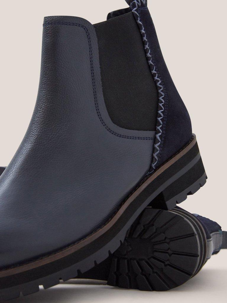 Wide Fit Leather Chelsea Boot in DARK NAVY - FLAT DETAIL