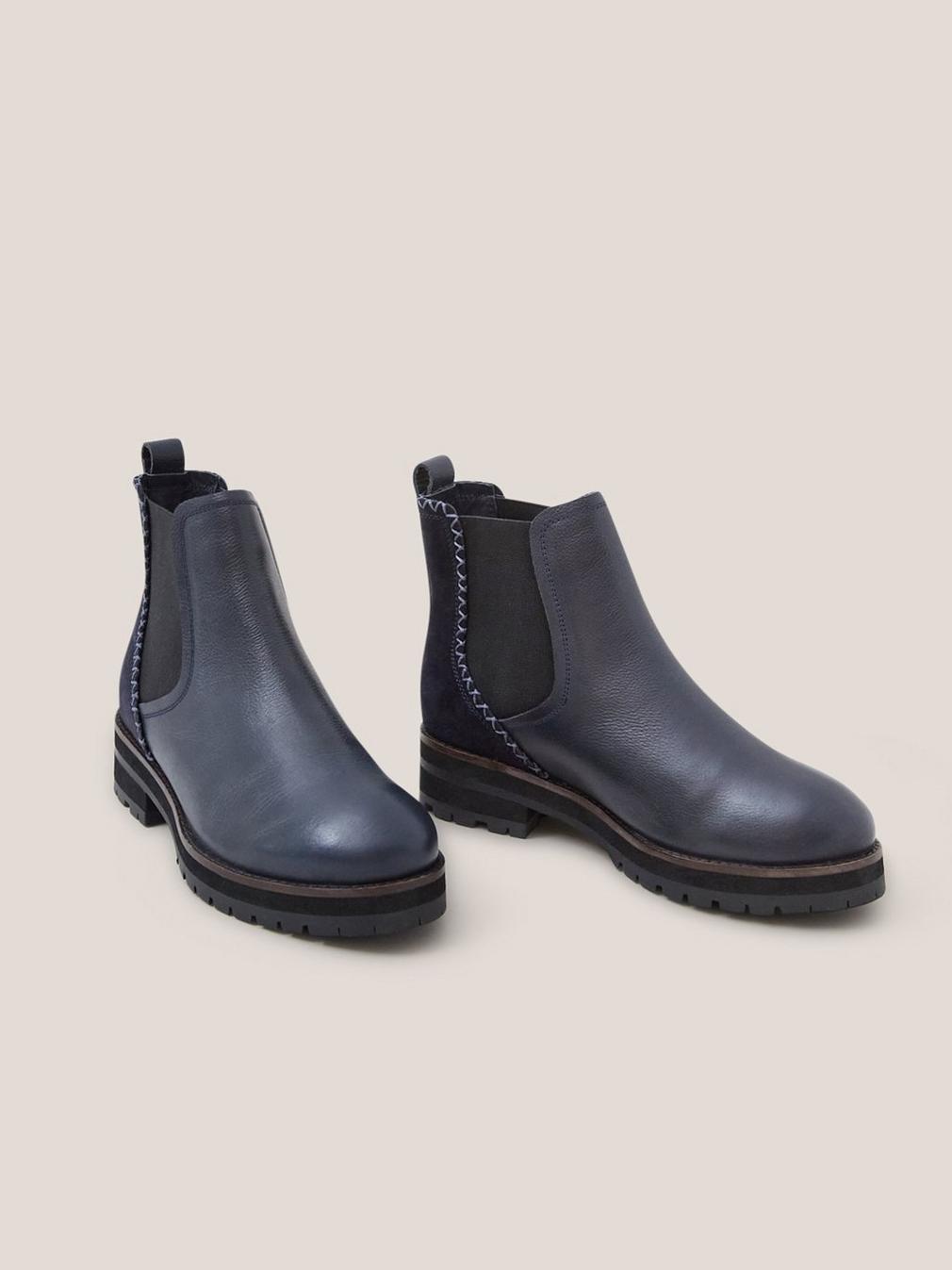Wide Fit Leather Chelsea Boot in DARK NAVY - FLAT FRONT