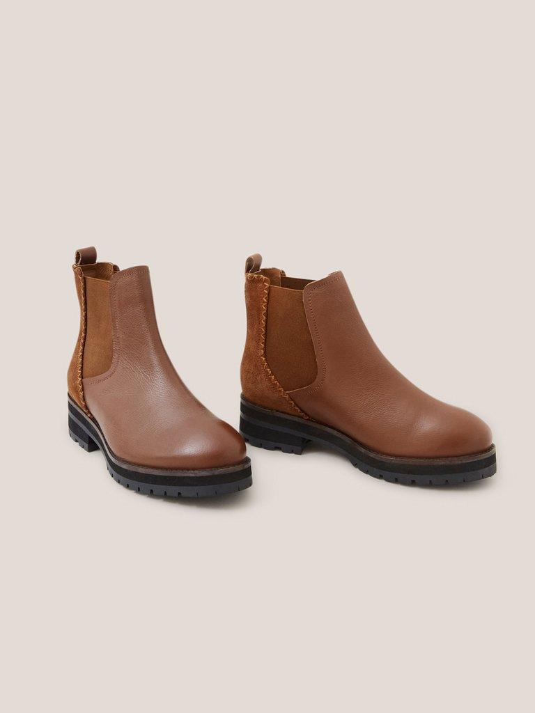 Wide Fit Leather Chelsea Boot in MID TAN - FLAT FRONT