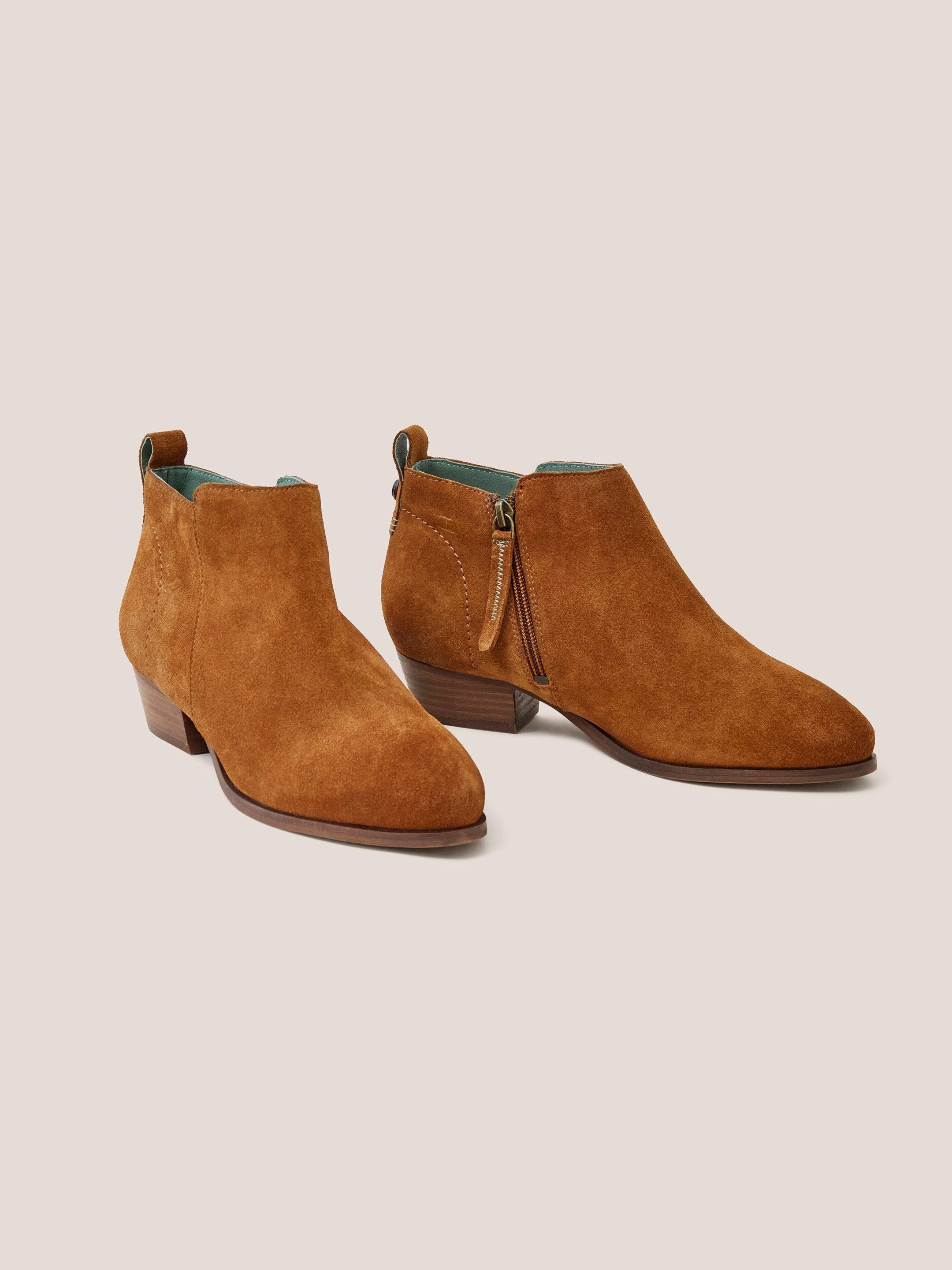Suede Wide Fit Ankle Boot in DARK TAN - FLAT FRONT