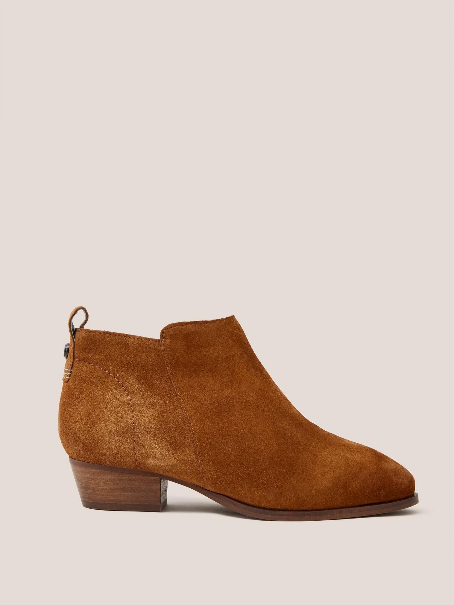 Suede Wide Fit Ankle Boot in DARK TAN - MODEL FRONT