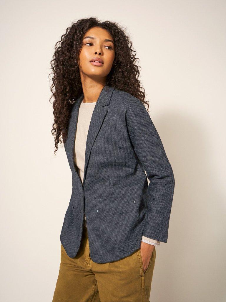 Daphne Smart Long Sleeve Jersey Blazer in GREY MLT - MODEL DETAIL