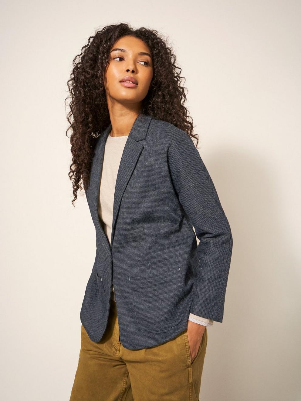 Daphne Smart Long Sleeve Jersey Blazer in GREY MLT - MODEL DETAIL