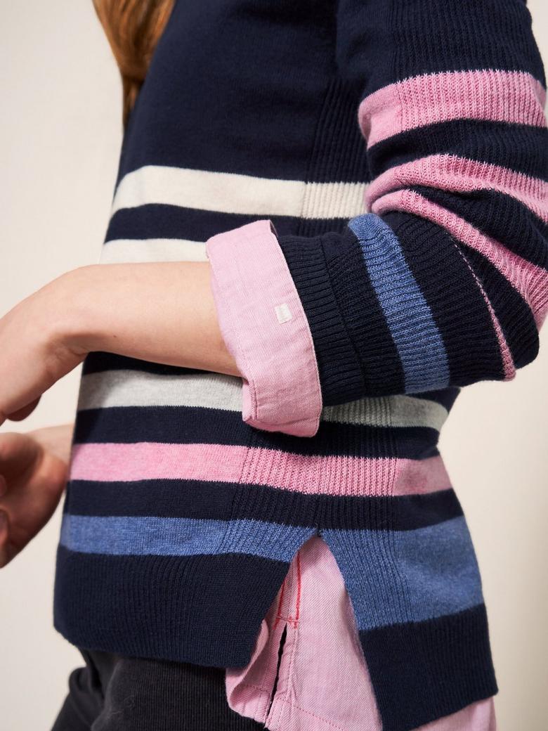 White Stuff Women's Navy Multi Rainbow Stripe Jumper main image 0
