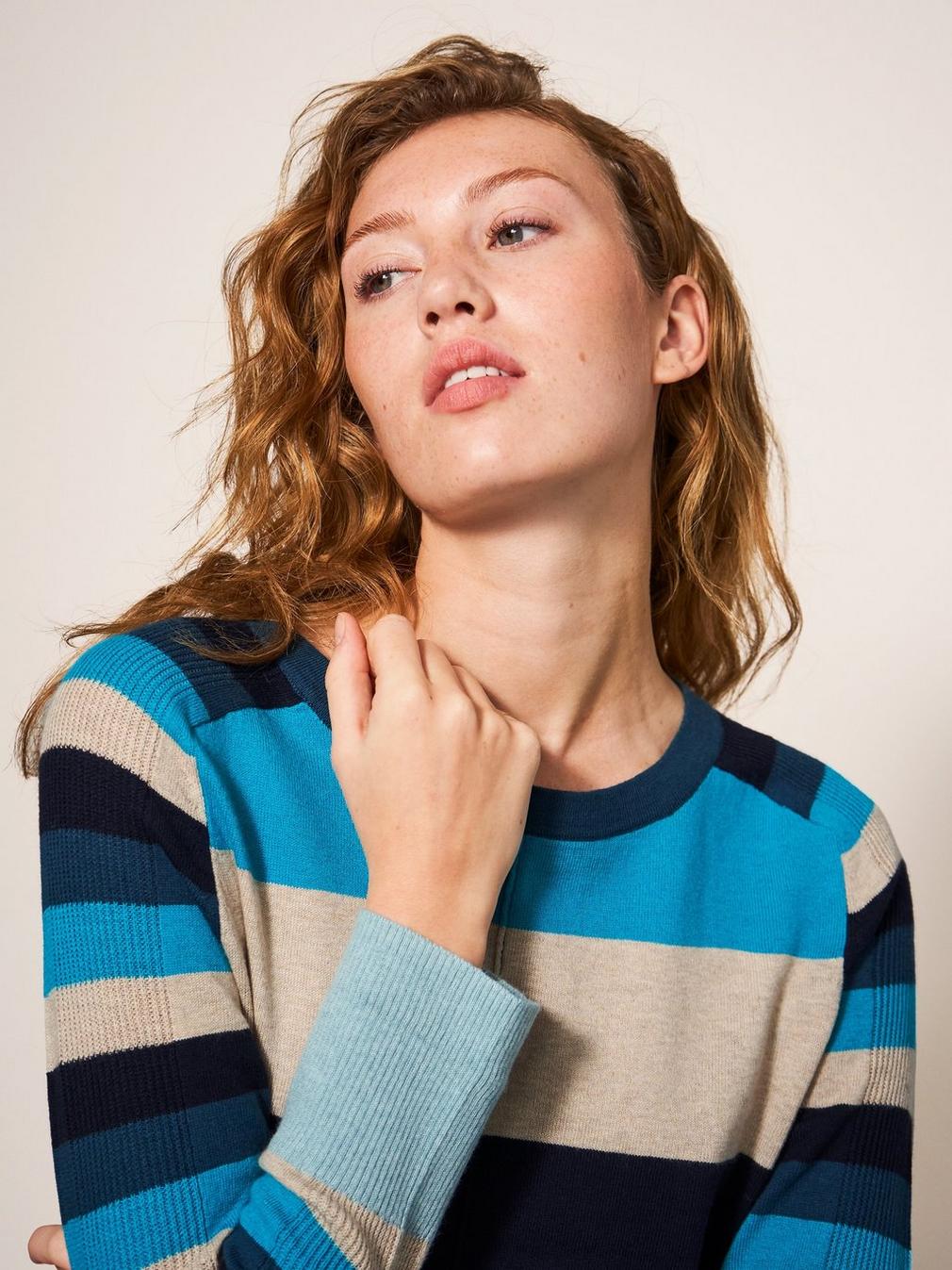 URBAN COLOURBLOCK JUMPER in TEAL MLT - MODEL DETAIL