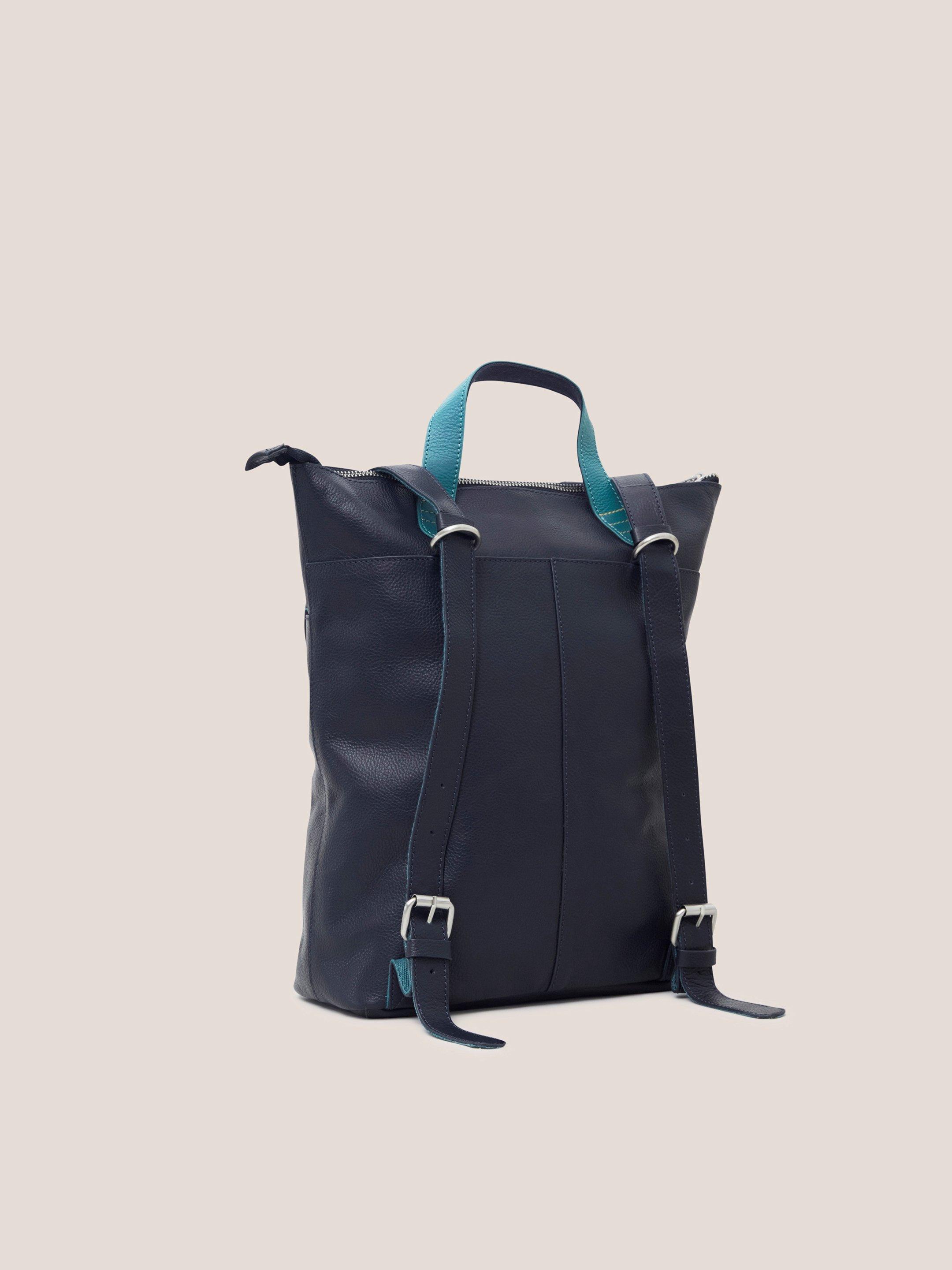 Flossy Convertible Leather Bag in NAVY MULTI - FLAT BACK