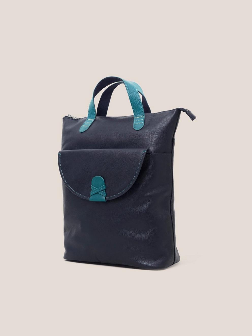 Flossy Convertible Leather Bag in NAVY MULTI - FLAT FRONT