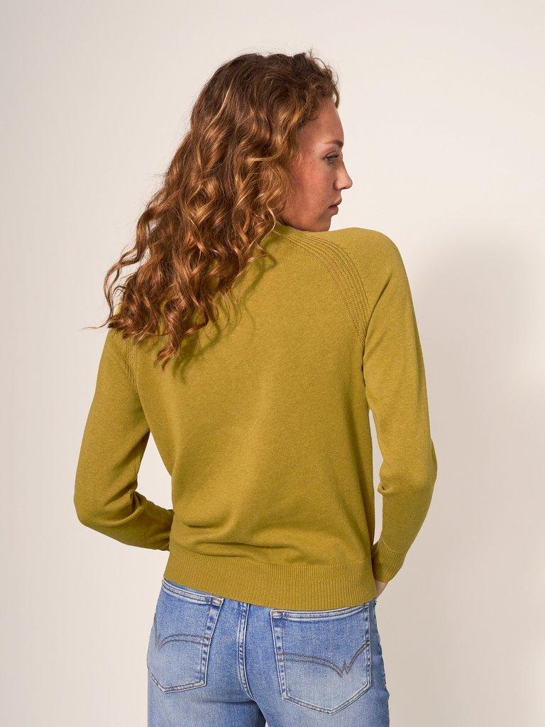 Lulu Knitted Cardi in MID CHART - MODEL BACK