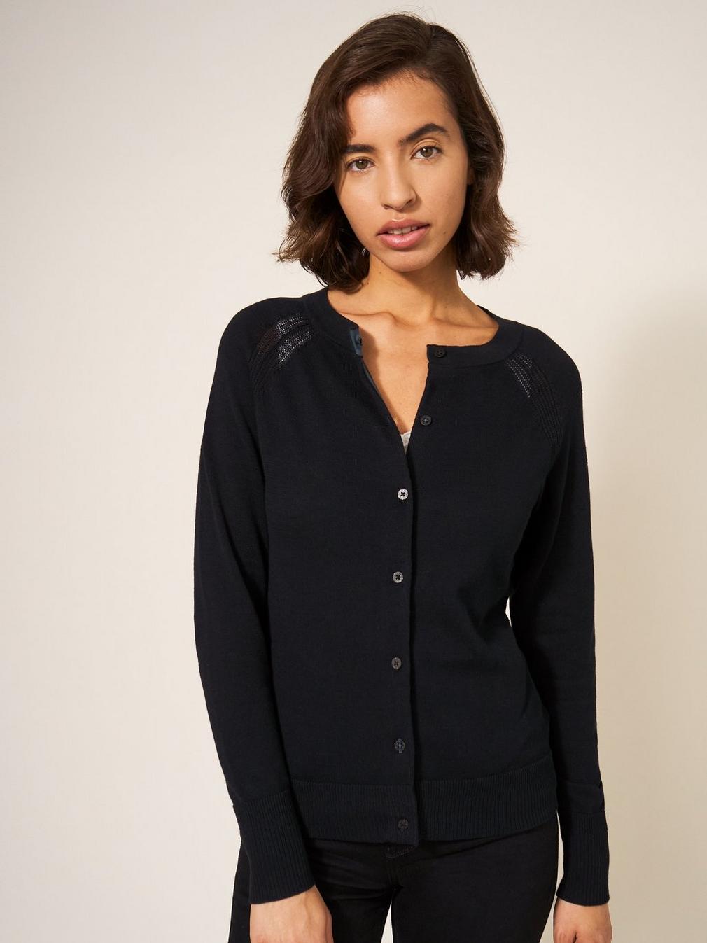 Lulu Knitted Cardi in PURE BLK - MODEL DETAIL