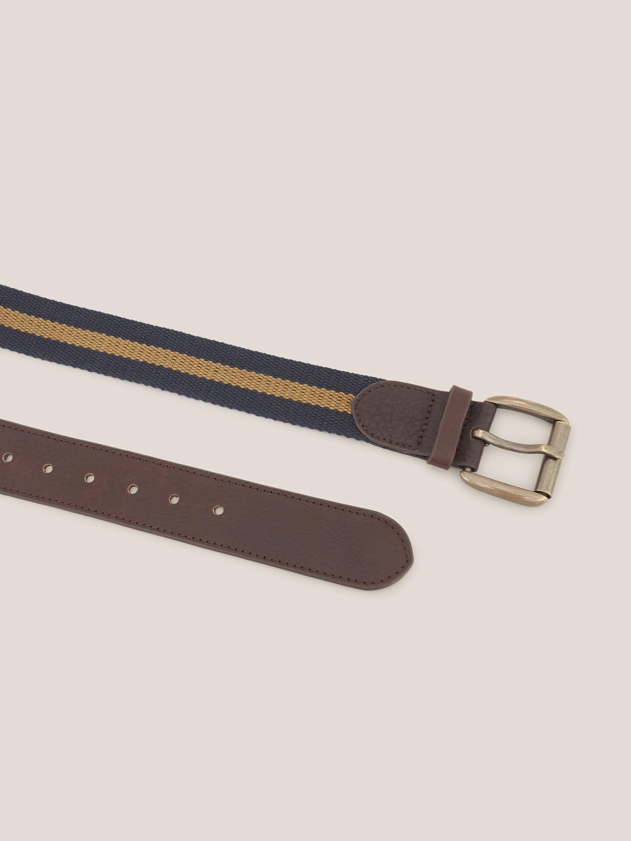 Canvas Leather Belt in NAVY MULTI - FLAT FRONT