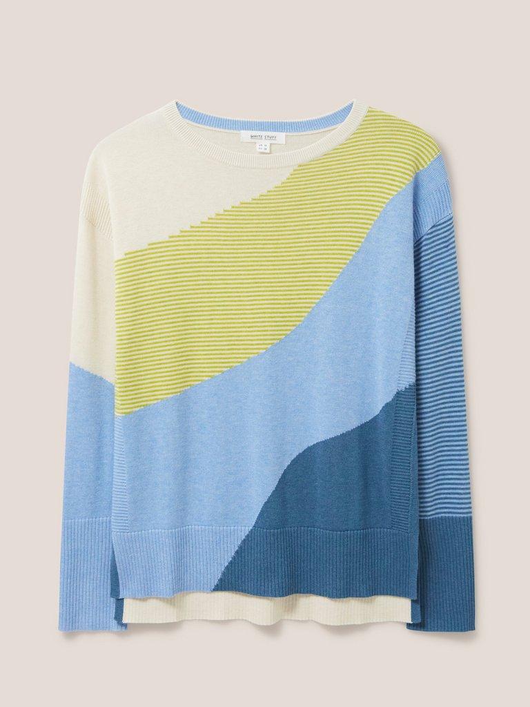 OLIVE ABSTRACT JUMPER  in BLUE MLT - FLAT FRONT