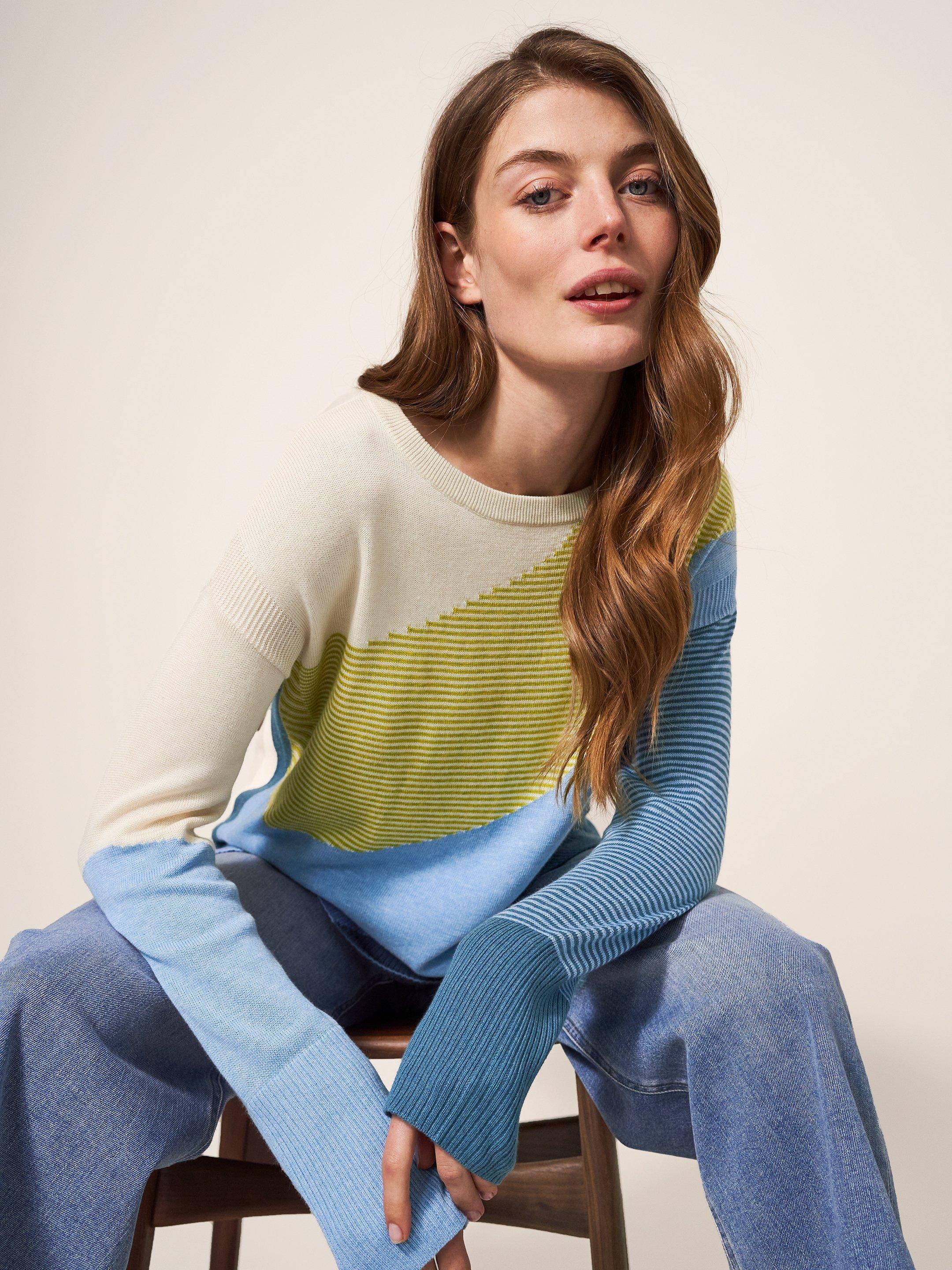 OLIVE ABSTRACT JUMPER  in BLUE MLT - LIFESTYLE