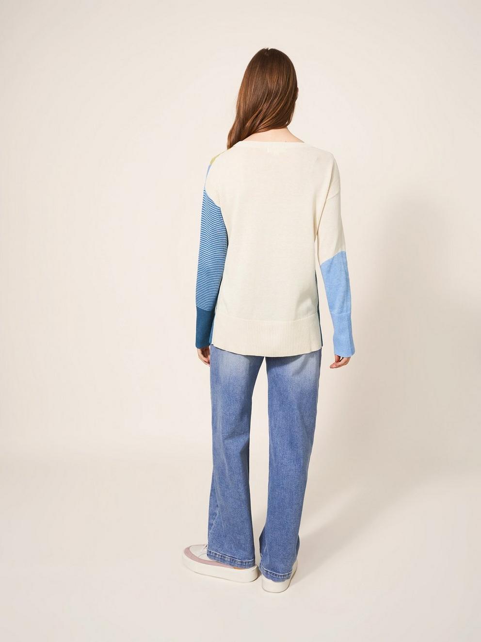 OLIVE ABSTRACT JUMPER  in BLUE MLT - MODEL BACK