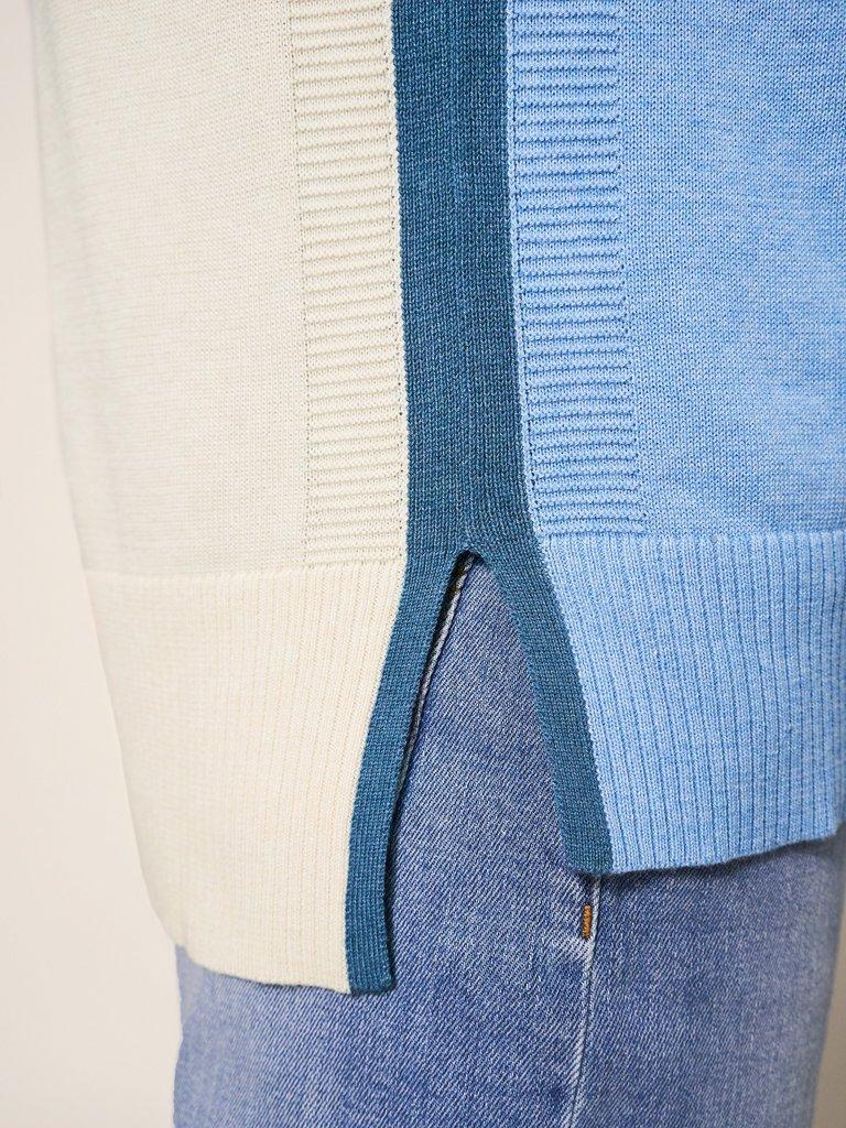 OLIVE ABSTRACT JUMPER  in BLUE MLT - MODEL DETAIL