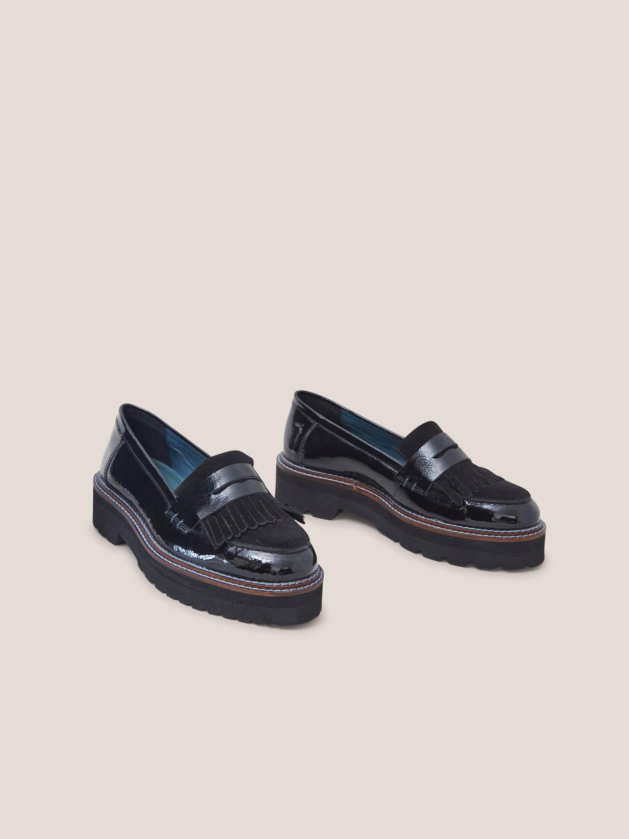 Elva Chunky Leather Loafer in PURE BLK - FLAT FRONT