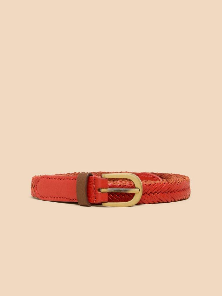 Plaited Leather Skinny Belt in BRT ORANGE - LIFESTYLE