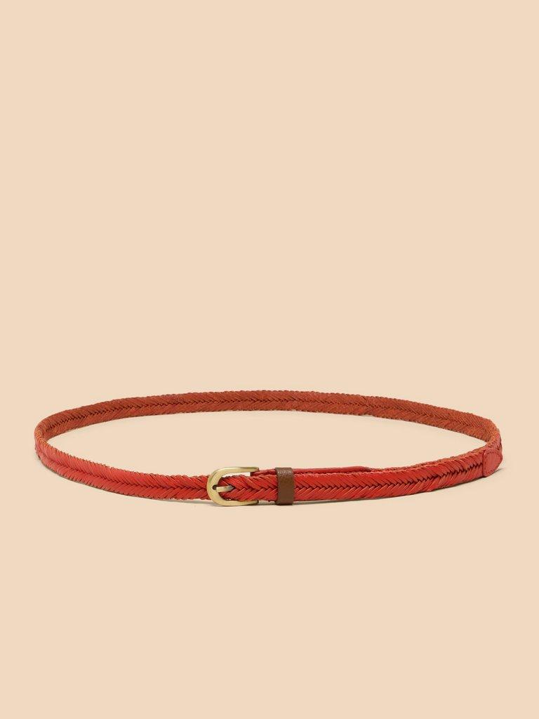 Plaited Leather Skinny Belt in BRT ORANGE - MODEL BACK