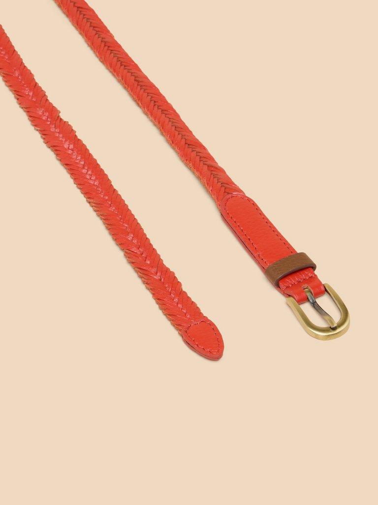 Plaited Leather Skinny Belt in BRT ORANGE - MODEL DETAIL