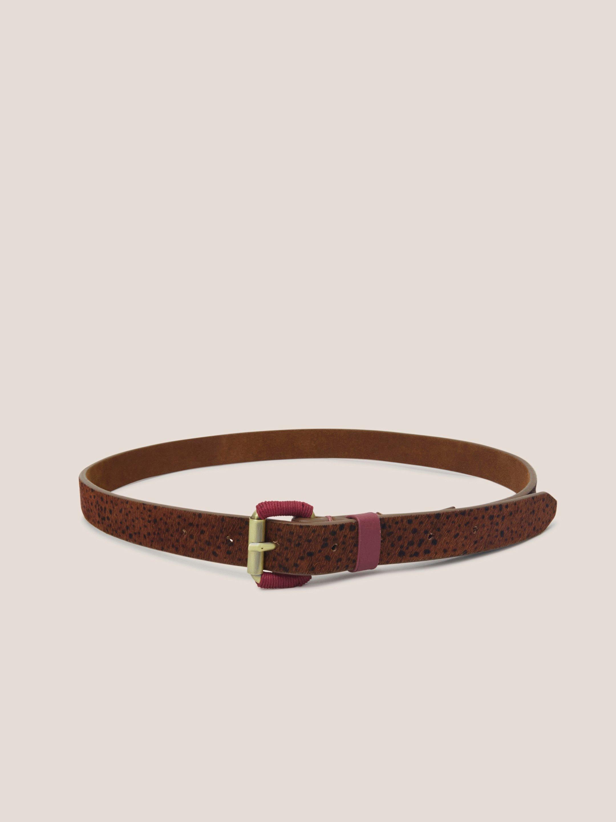 Clara Leather Buckle Belt in TAN MULTI - FLAT BACK