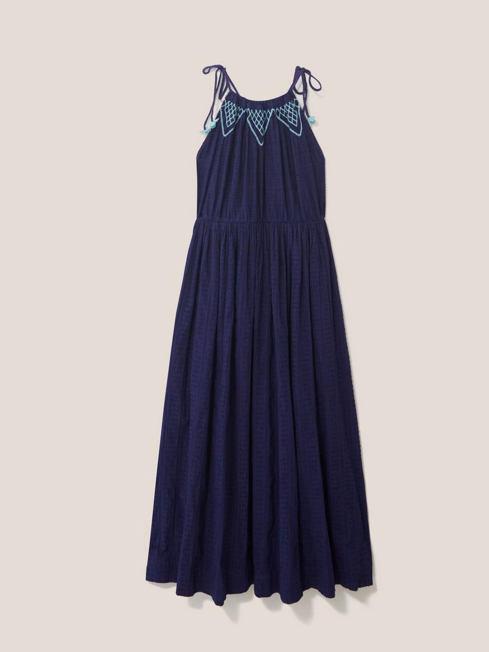 Lulee Cotton Maxi Dress in NAVY MULTI - FLAT BACK