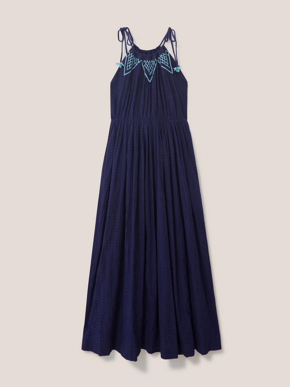 Lulee Cotton Maxi Dress in NAVY MULTI - FLAT FRONT