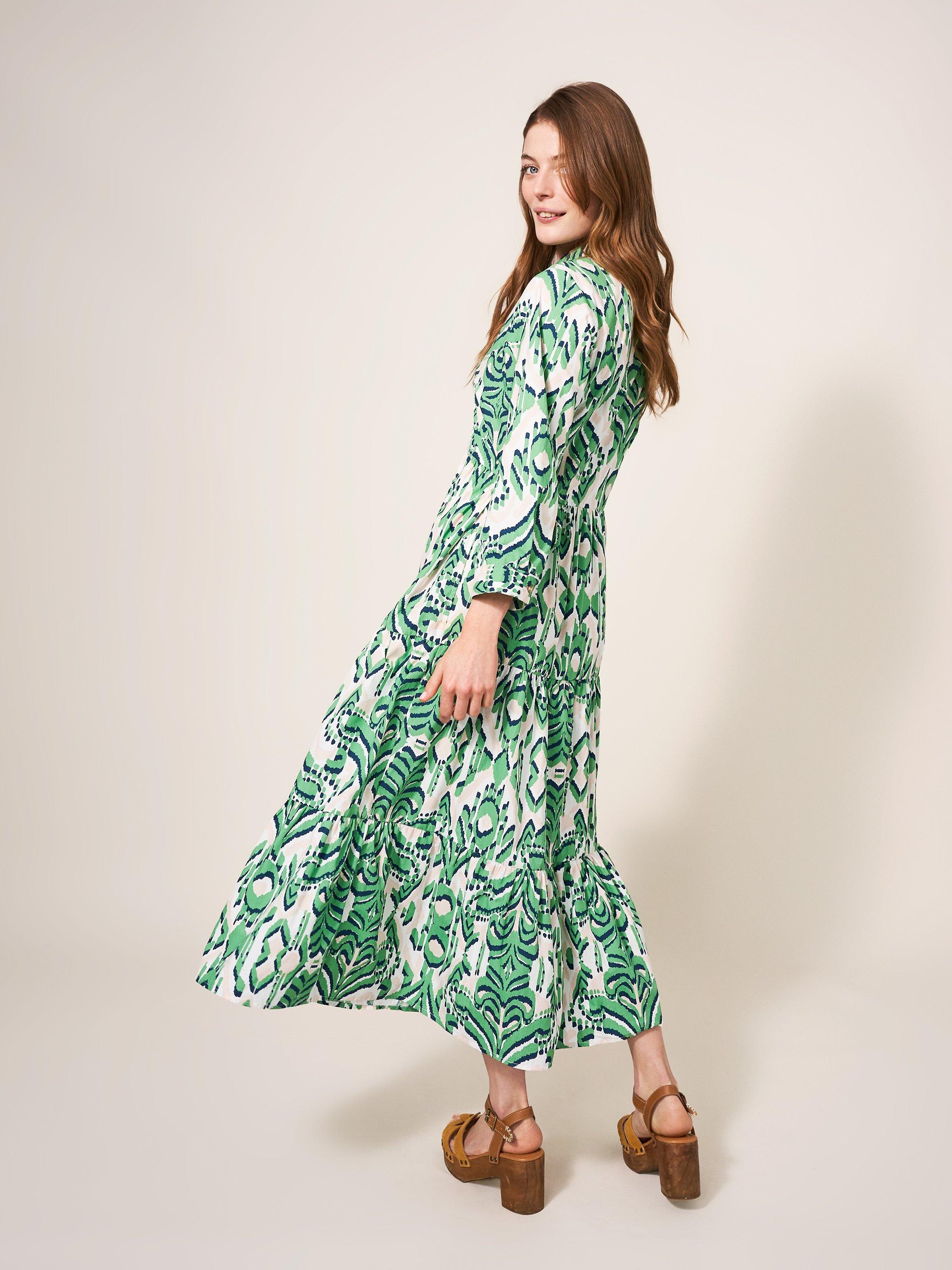 Mayra Tiered Dress in GREEN MLT - MODEL BACK