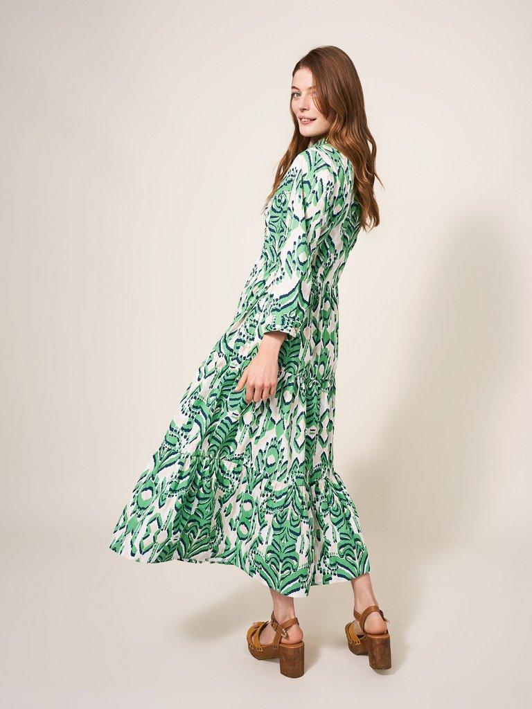 Mayra Tiered Shirt Dress in GREEN MULTI