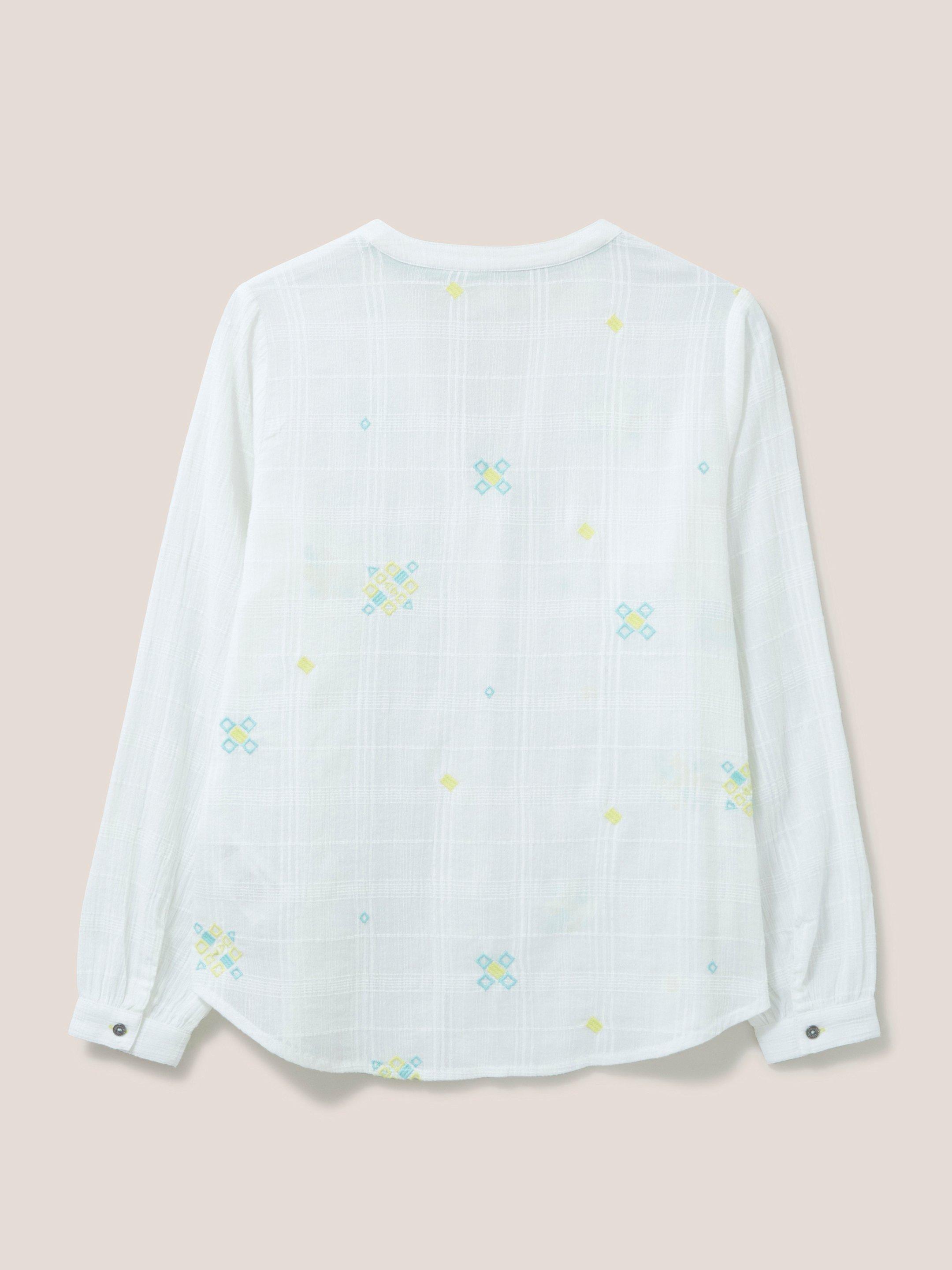 Kate Embroidered Cotton Shirt in PALE IVORY - FLAT BACK