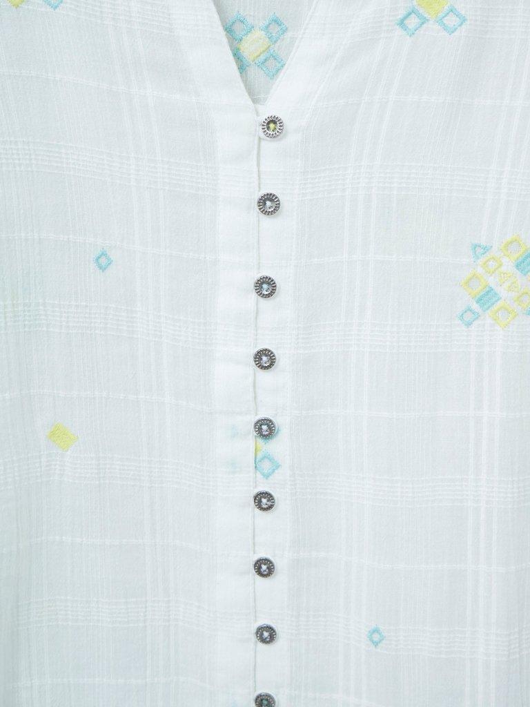 Kate Embroidered Cotton Shirt in PALE IVORY - FLAT DETAIL