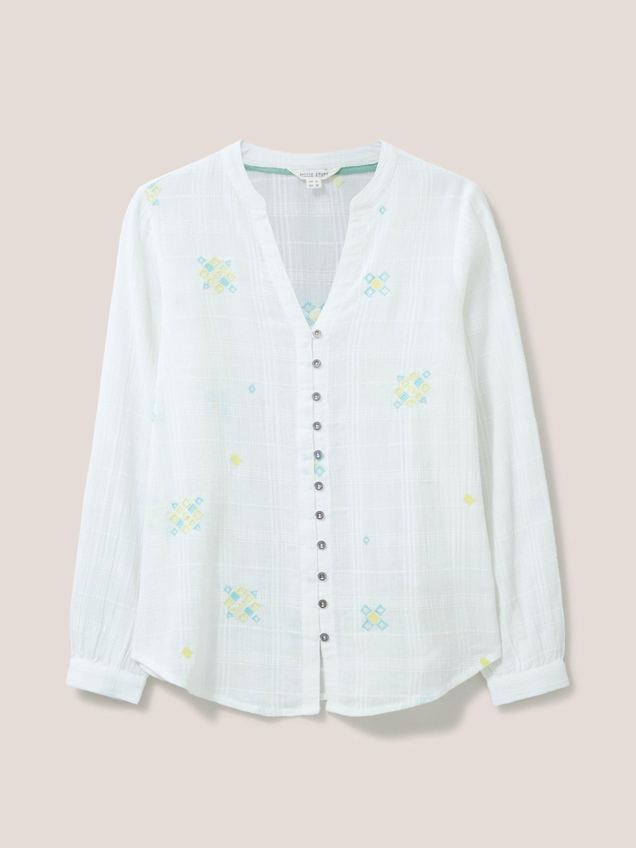 Kate Embroidered Cotton Shirt in PALE IVORY - FLAT FRONT