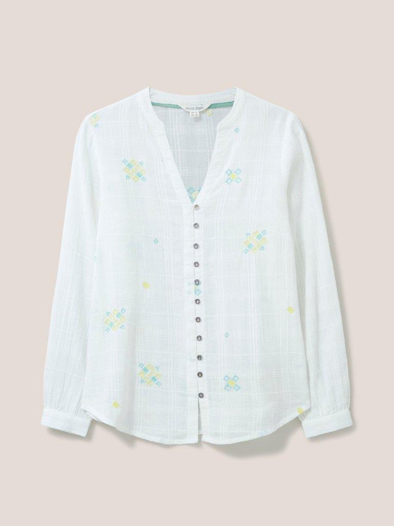 Kate Embroidered Cotton Shirt in PALE IVORY - FLAT FRONT