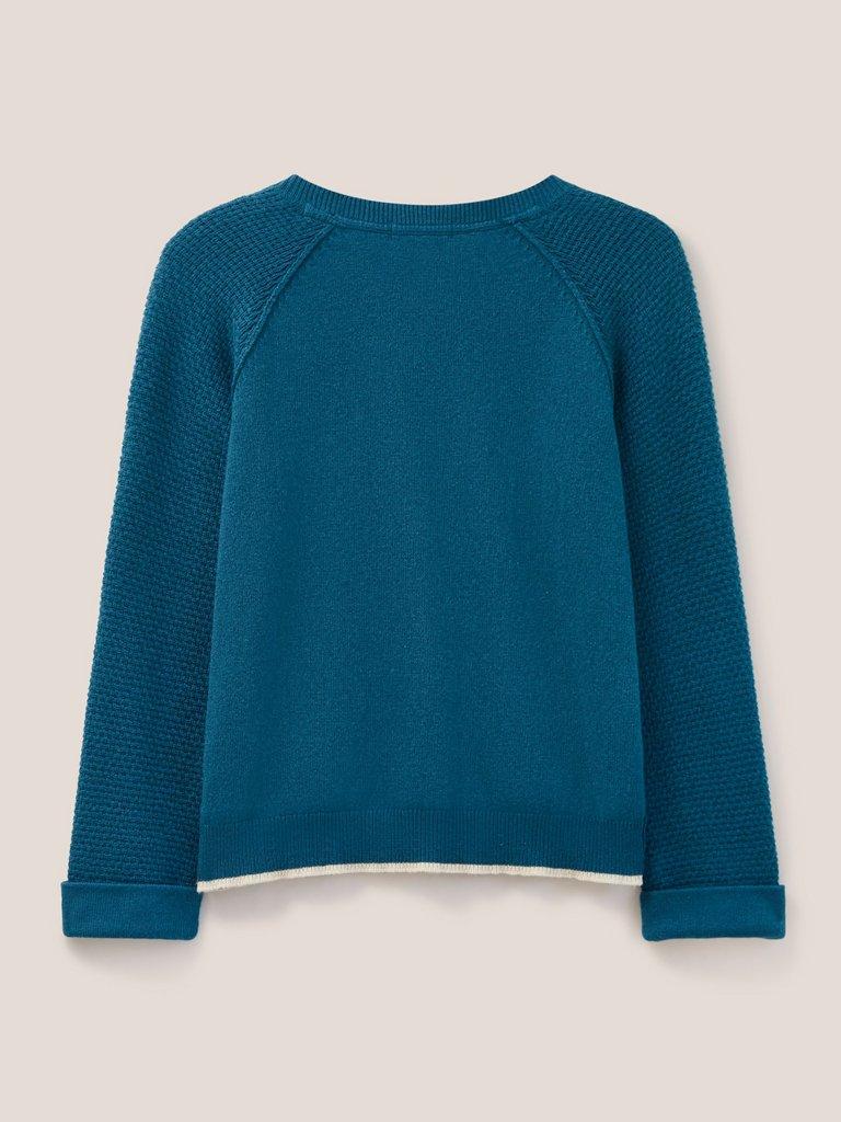 TYNE CREW NECK JUMPER in DK TEAL - FLAT BACK