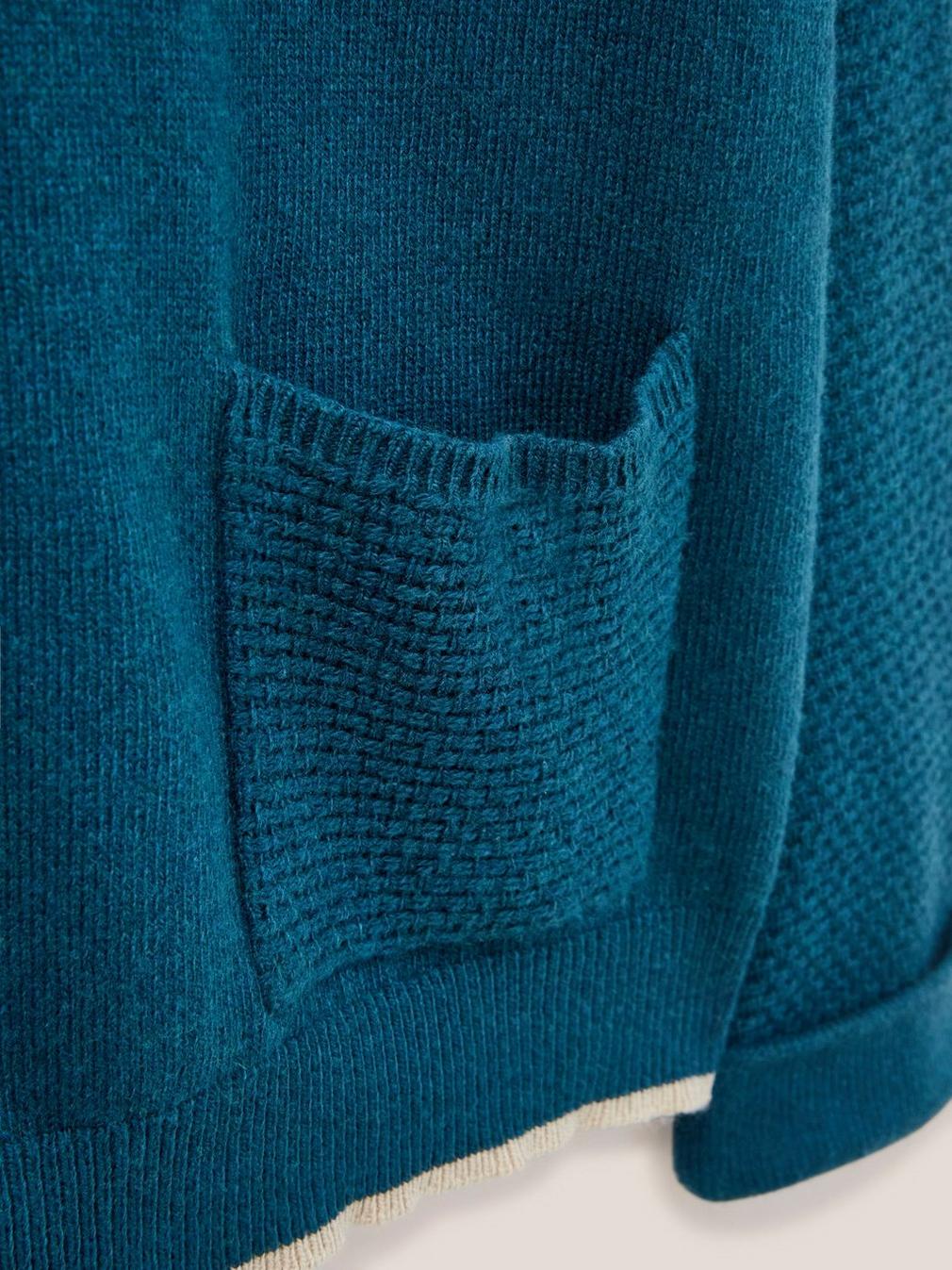 TYNE CREW NECK JUMPER in DK TEAL - FLAT DETAIL